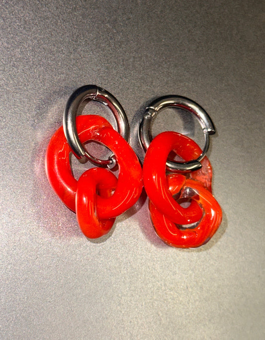 Pendientes cadena de vidrio naranja