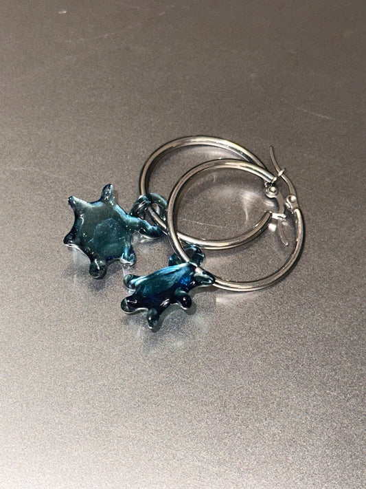 Pendientes de vidrio estrellita azul